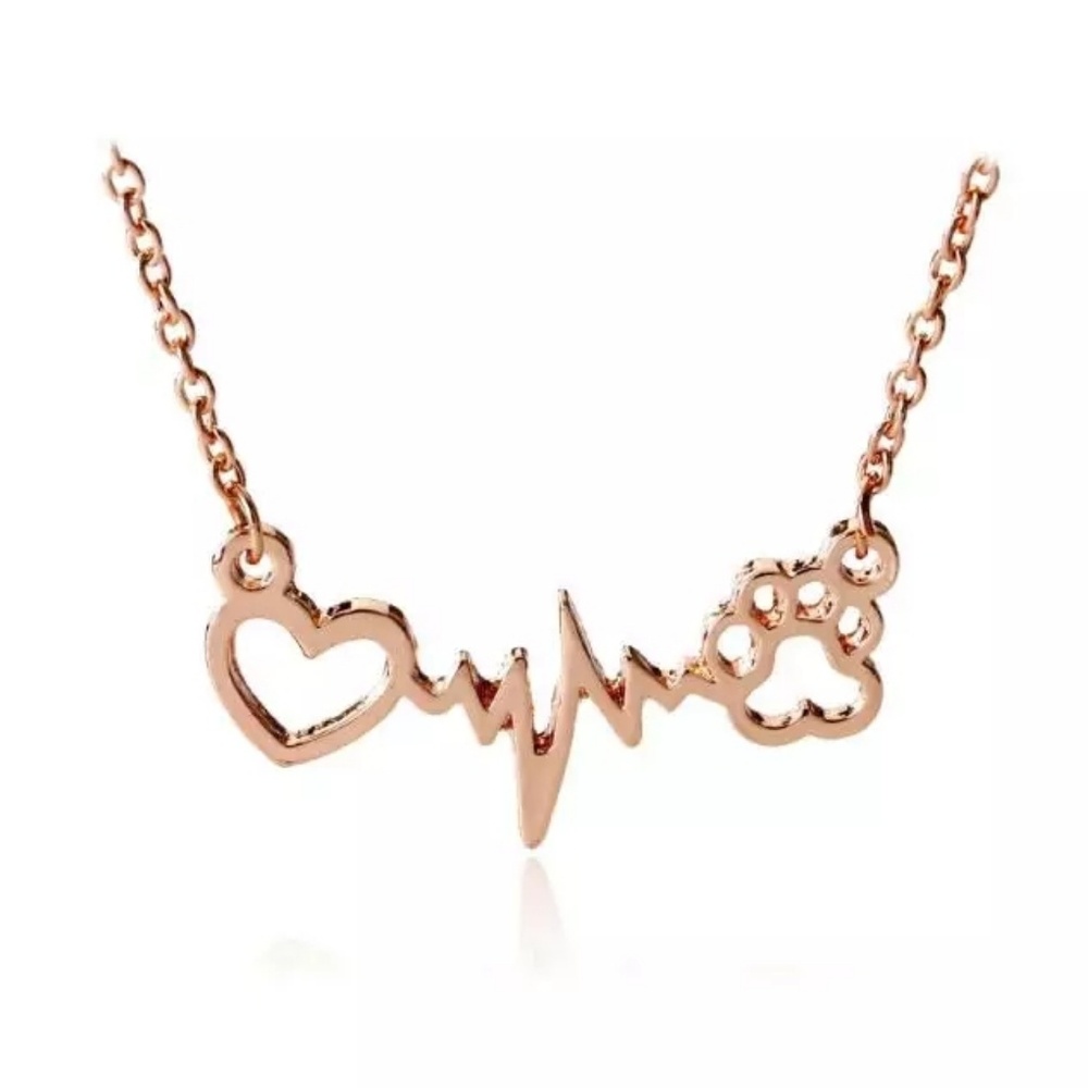 Pretty Rose Gold ECG Dog/Paw Pendant Necklace